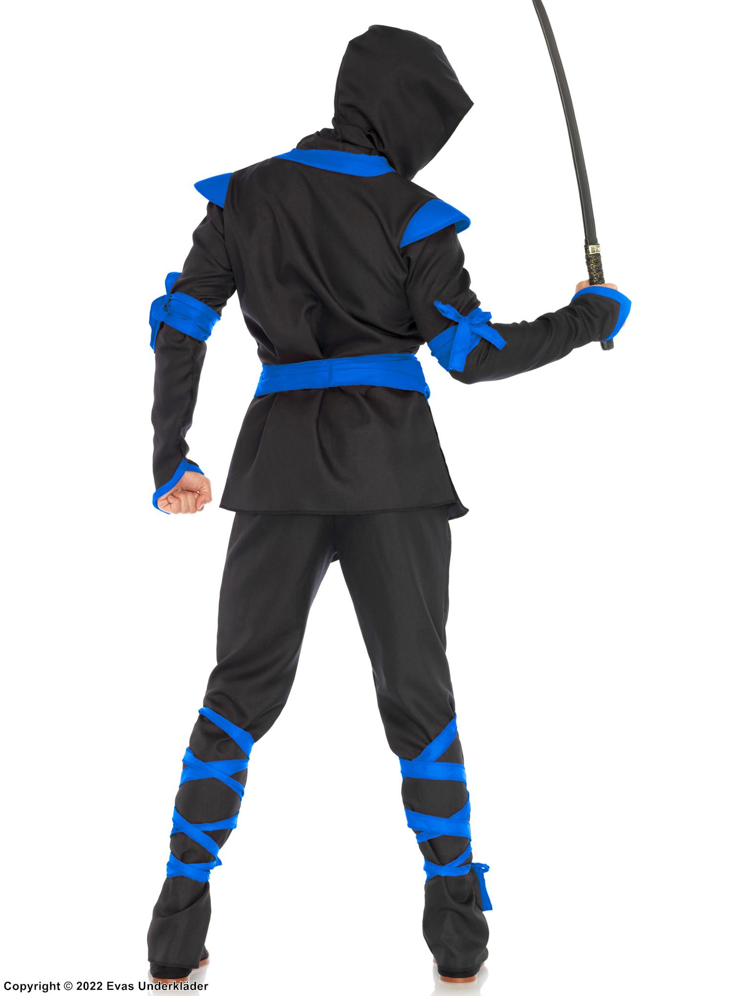 Ninja, maskeraddräkt med topp och byxor, huva